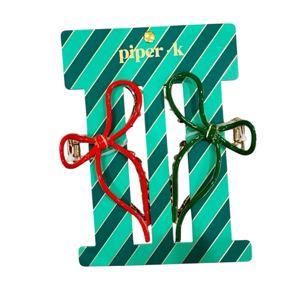 Piper K Red and Green Bow Hair Clips NWT